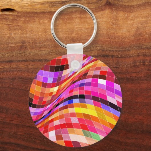 Psychedelisches Quadratmuster Schlüsselanhänger (Vorderseite)