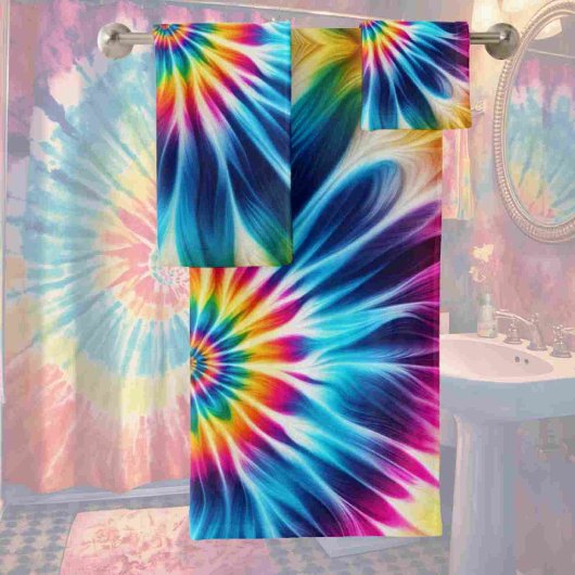Psychedelisches Regenbogen-Tie-Dye-Handtuch-Set Badhandtuch Set