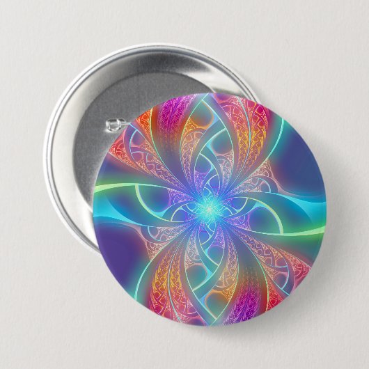Psychedelisches Regenbogen-Wirbels-Fraktal-Muster Button (Vorne & Hinten)