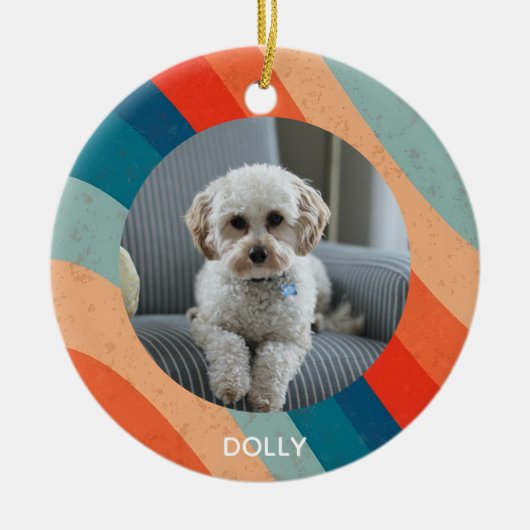 Psychedelisches Retro Groove Wavy Pet Foto Keramik Ornament (Vorne)