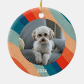 Psychedelisches Retro Groove Wavy Pet Foto Keramik Ornament (Hinten)