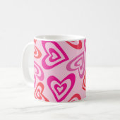Psychedelisches Rot und Rosa Retro Herz Kaffeetasse (Vorderseite Links)