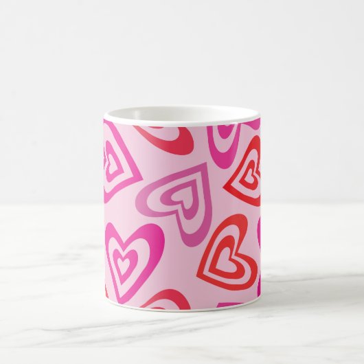 Psychedelisches Rot und Rosa Retro Herz Kaffeetasse (Mittel)
