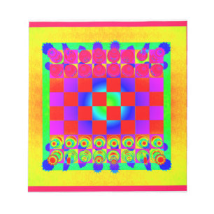 Psychedelisches Schachbrett und Schachfiguren Notizblock
