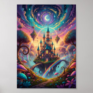 Psychedelisches schwebendes Schloss Kosmischer Fan Poster