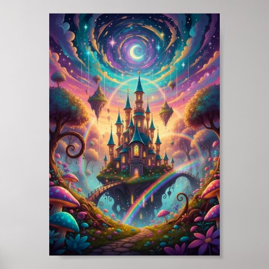 Psychedelisches schwebendes Schloss Kosmischer Fan Poster (Vorne)