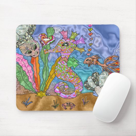 Psychedelisches Seepferd Meeresschildkröte Art Mousepad (Mit Mouse)