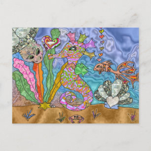 Psychedelisches Seepferd Meeresschildkröte Art Postkarte