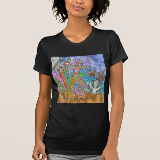 Psychedelisches Seepferd Meeresschildkröte Art T-Shirt (Vorderseite)