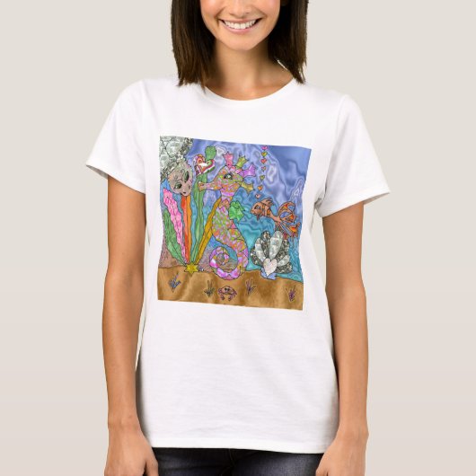 Psychedelisches Seepferd Meeresschildkröte Art T-Shirt (Vorderseite)