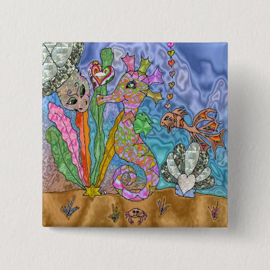 Psychedelisches-Seepferdchen-Wasserschildkröten-Ku Button (Vorderseite)
