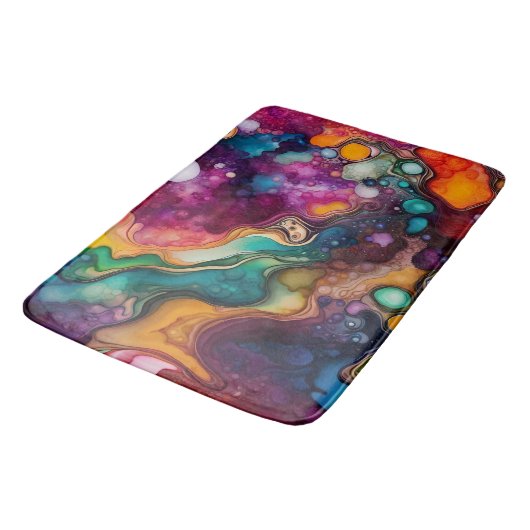 Psychedelisches Surreal-Aquarellmuster Badematte (Schrägansicht)