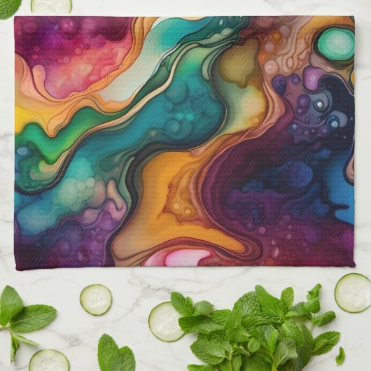 Psychedelisches Surreal-Aquarellmuster Geschirrtuch (Gefaltet)