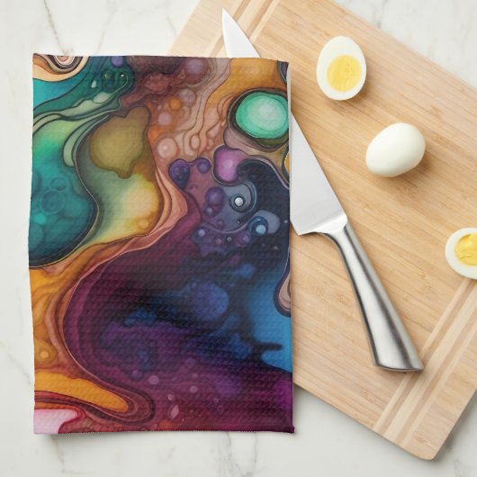 Psychedelisches Surreal-Aquarellmuster Geschirrtuch (Viertel Falte)