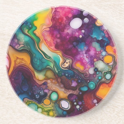 Psychedelisches Surreal-Aquarellmuster Getränkeuntersetzer (Vorne)