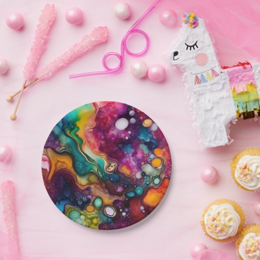 Psychedelisches Surreal-Aquarellmuster Pappteller (Party)