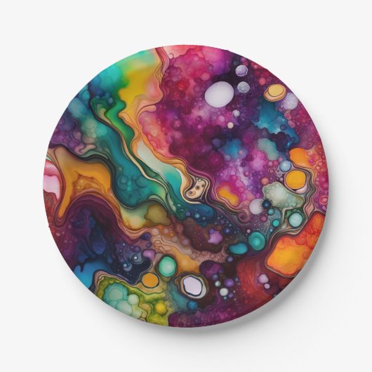 Psychedelisches Surreal-Aquarellmuster Pappteller (Vorderseite)