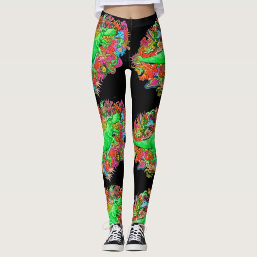 Psychedelisches T-Rex Leggings (Vorderseite)