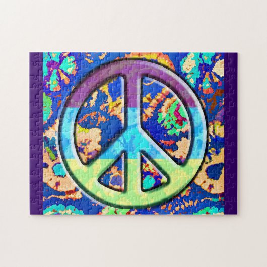 Psychedelisches Trippy-Lila Friedenszeichen Puzzle (Horizontal)