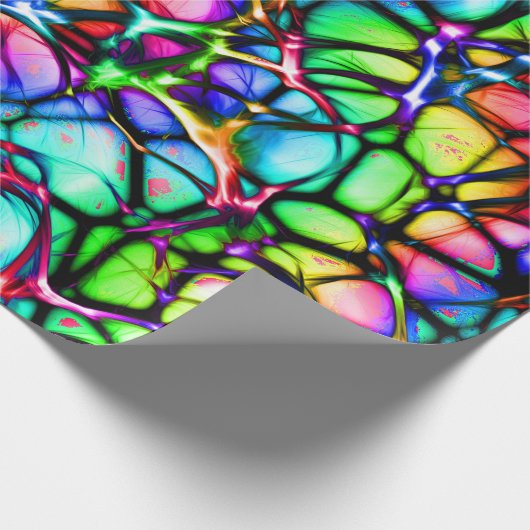 Psychedelisches und buntes Netz der Linien Geschenkpapier (Ecke)