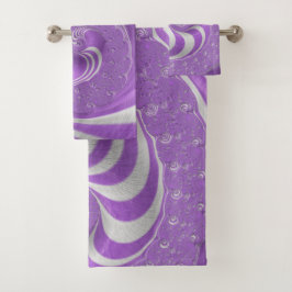 Psychedelisches Violett Weißes Fraktal Strickspira Badhandtuch Set