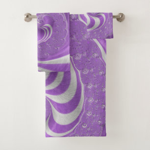 Psychedelisches Violett Weißes Fraktal Strickspira Badhandtuch Set