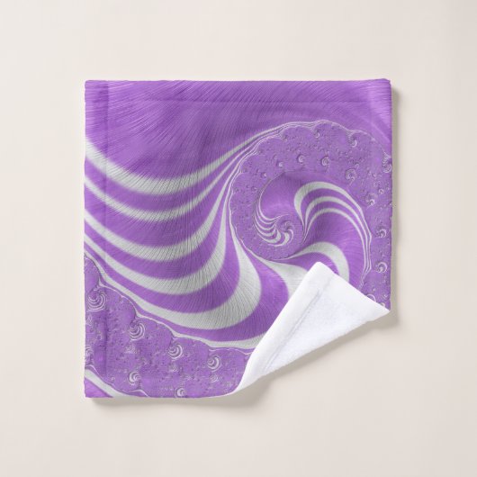 Psychedelisches Violett Weißes Fraktal Strickspira Badhandtuch Set (Waschlappen)
