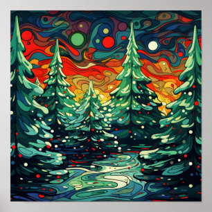 Psychedelisches Weihnachtsbaumposter Poster