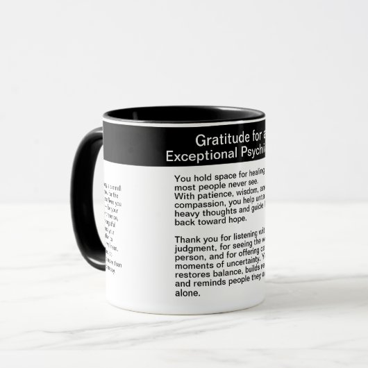 Psychiater Danksagungsnachricht Tasse (Vorderseite Links)