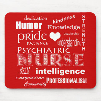 Psychiatric Nurse-Word Cloud/Deep Red Mousepad