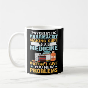 Psychiatrischer Apotheker, der für Ihr Arzneimitte Kaffeetasse