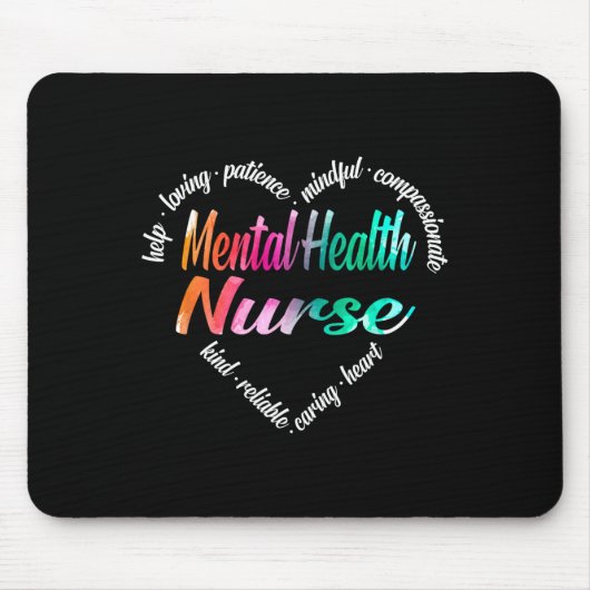 Psychische Gesundheitsfürsorge Herz Word Cloud Wat Mousepad (Vorne)