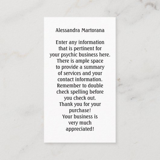 Psychische intuitive spirituelle Beratung Drittes Visitenkarte (Rückseite)