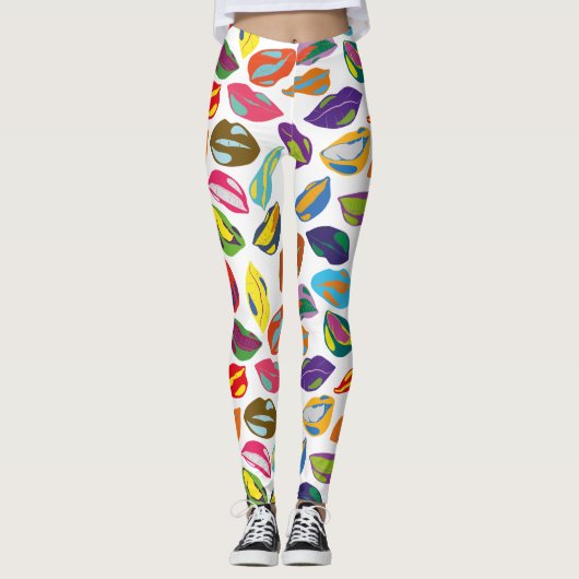 Psychische Retro bunte Muster Lippen Leggings (Vorderseite)
