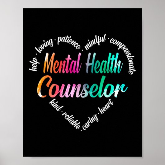 Psychischer Gesundheitsberater HerzWord Cloud Wate Poster (Vorne)