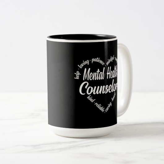 Psychischer Gesundheitsberater HerzWord Cloud Zweifarbige Tasse (VorderseiteRechts)