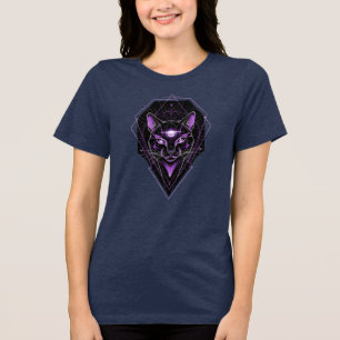 Psychisches Schwarzes KatzenHalloween Tri-Blend Shirt