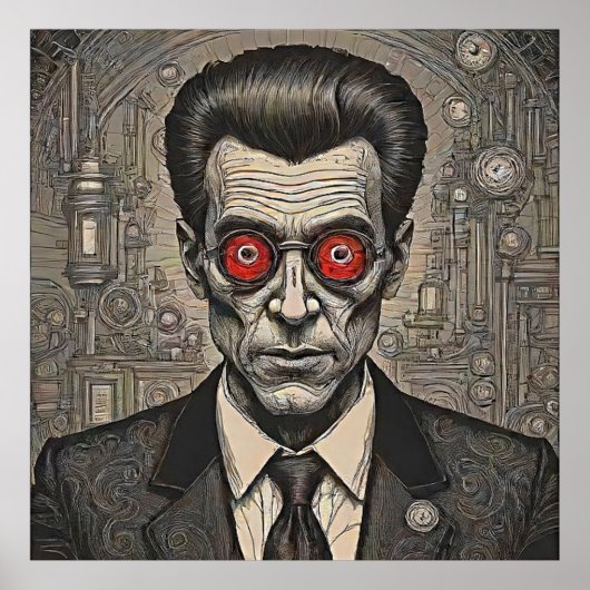 Psycho Killer Steampunk Retro Tinte Zeichnend Poster (Vorne)