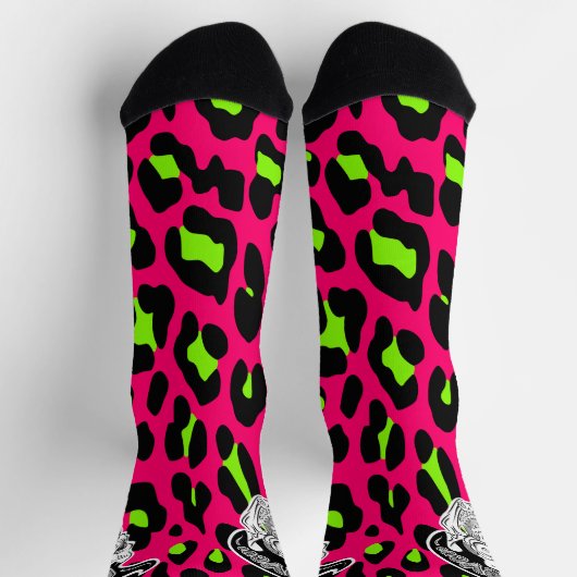 Psycho Skull Hot Pink Leopard Print Socken (Oben)