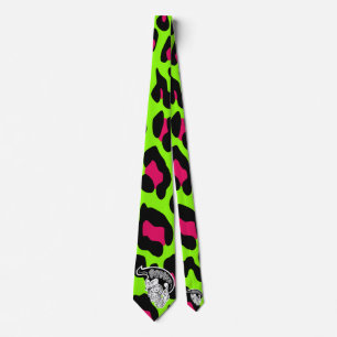 Psycho Skull Lime Green Leopard Krawatte
