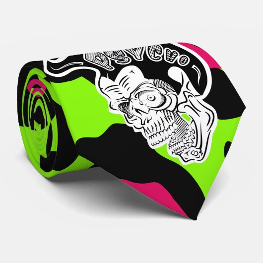 Psycho Skull Lime Green Leopard Krawatte (Gerollt)