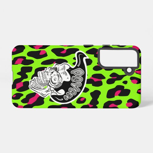 Psycho Skull Lime Leopard Print Samsung Galaxy Hülle (Rückseite (Horizontal))