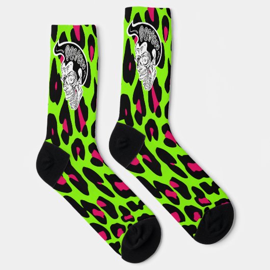 Psycho Skull Limon Leopard Print Socken (Rechts)