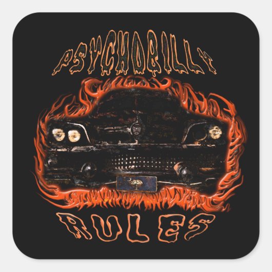 Psychobilly regiert Flammen SC Quadratischer Aufkleber (Vorderseite)