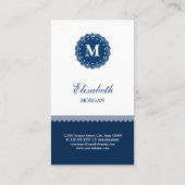 Psychologe EleganBlue Lace Monogram Visitenkarte (Rückseite)
