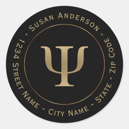 Psychologe Gold Psi Symbol Rückgabeadresse Label Runder Aufkleber (Vorderseite)