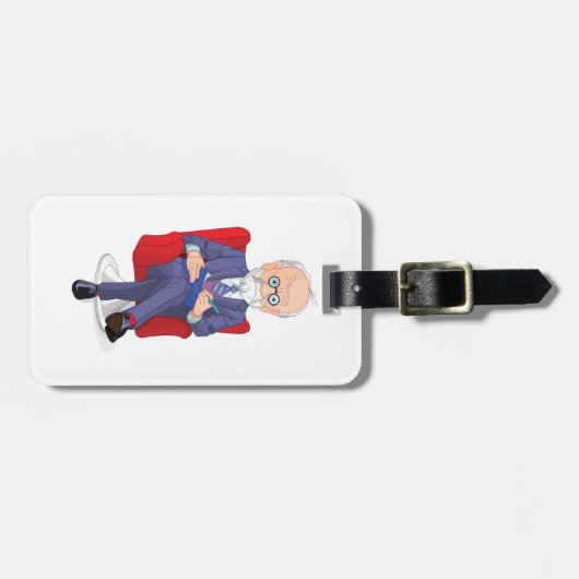 Psychologe im Anzug mit Notepad Sitzen Gepäckanhänger (Vorderseite horizontal)