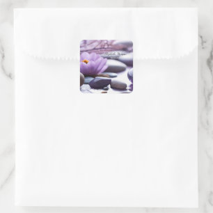 Psychologe Therapeut Zen Steine,Violette Lotus Quadratischer Aufkleber