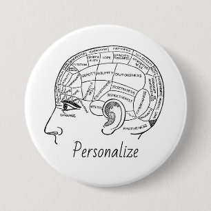 Psychologie Vintage Phrenologie Psychiatrie Gehirn Button