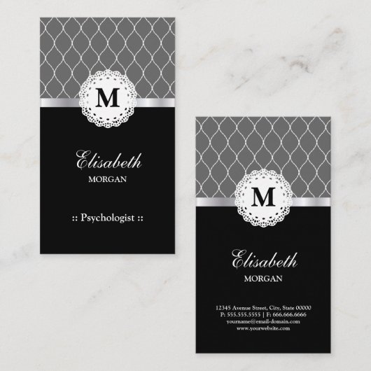 Psychologin Elegant Black Lace Pattern Visitenkarte (Vorne/Hinten)